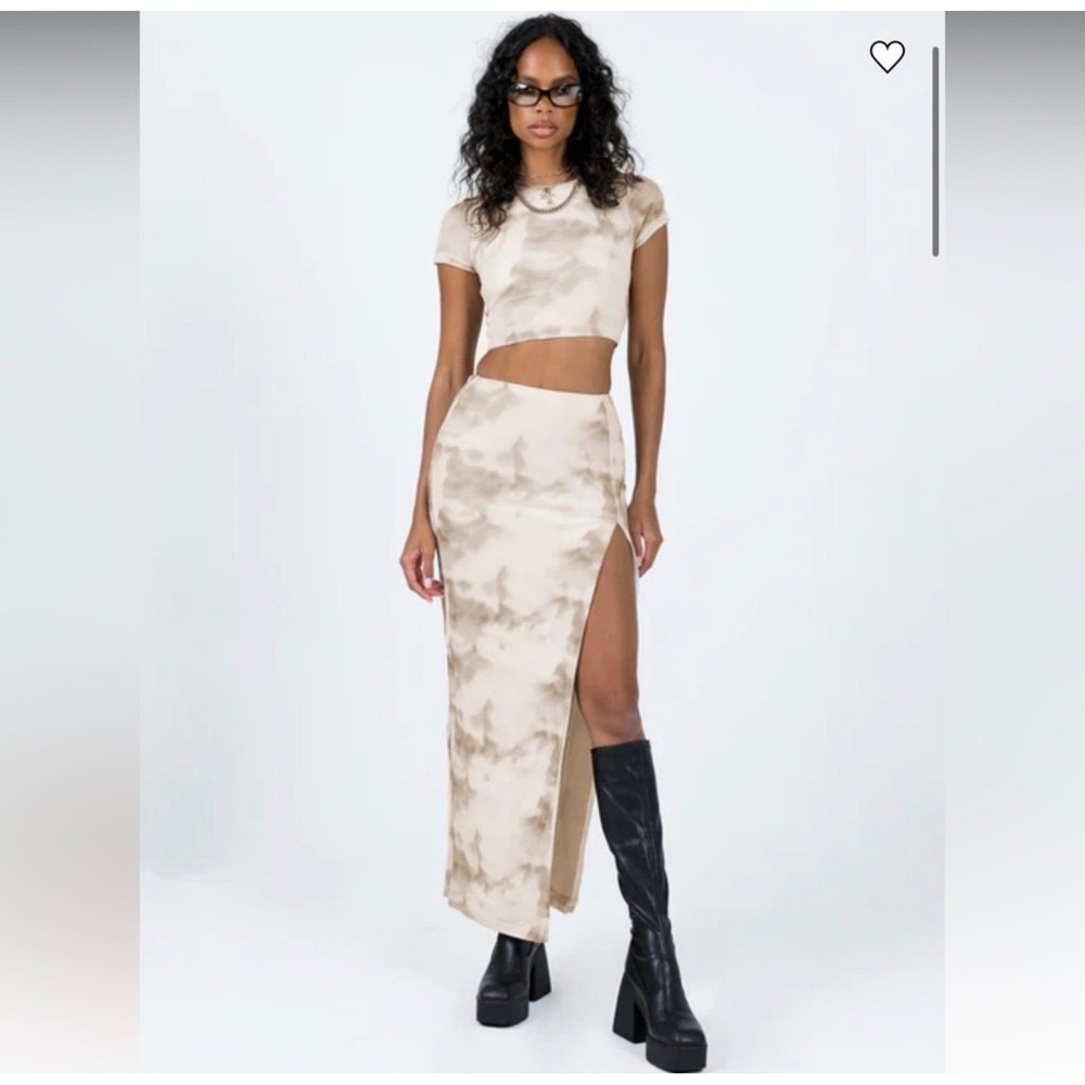 Princess Polly Tan Tie Dye‎ High Slit Maxi Skirt Womens US 6 Beige Abstract Boho